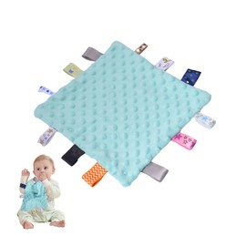 ORUZA Tag Comfort Blanket Baby, Baby Comforter with Colorful Taggies, Tag for Babies Soft Touch Comfort Blanket for Newborn Boys and Girls (Green)