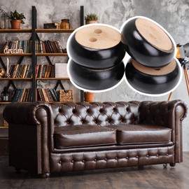 30mm Height Pack of 4 Black Eucalyptus Wood Round Bun Furniture Feet Sofa Cabinet Couch Legs