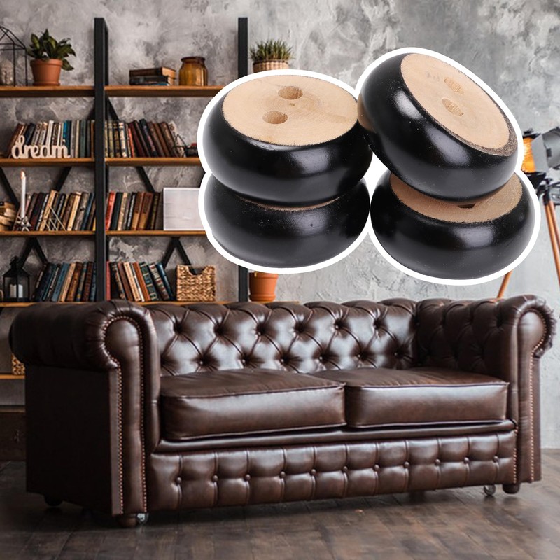 30mm Height Pack of 4 Black Eucalyptus Wood Round Bun
