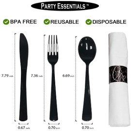 Party Essentials - N501732 Extra Heavy Duty Cutlery Kit with Black Fork/Knife/Spoon and 3-Ply White Napkin (Case of 300 rolls)