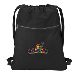 Broad Bay Peace Frogs Drawstring Backpack RICH CANVAS Peace Frog Cinch Bag