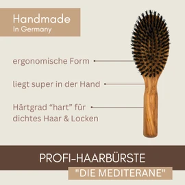 Thats me organic Professional Hair Brush Classic Shape "The Mediterranean" Made of Olive Wood & Boar Bristles - Natural Hair Brush for Curls and Long, Thick Hair - Sleek Bun Brush