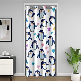 Erosebridal Cute Penguin Door Curtain,Kids Kawaii Penguin Blackout Curtain 34" W X 80" L,Funny Antarctic Animals Door Drape,Colorful Love Heart Pattern Room Divider Curtain for Girls Women