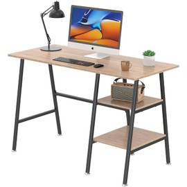 VECELO 43 Inch Computer Desk Home Office Oak Study Desk Work Office Table with Shelves Wooden Desk for Bedroom