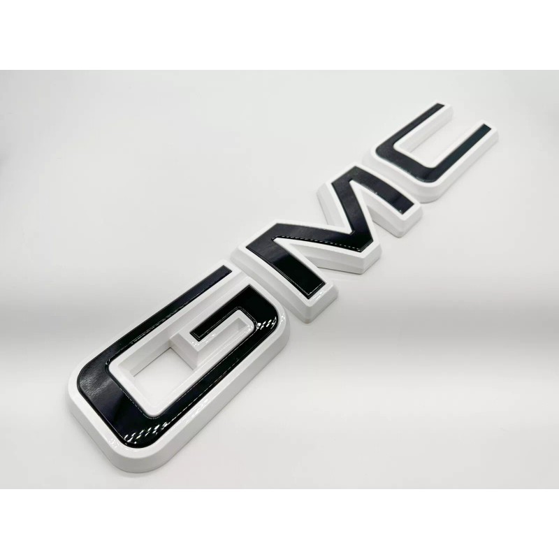 Auto Fit Rear Tailgate GMC Black White OVERLAY Emblem Badge