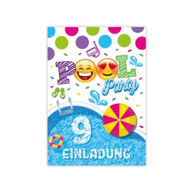 8 Invitation Cards Including 8 Envelopes 9th Children's Birthday Swimming Pool Swimming Boys Girls Invitation Ninth Birthday