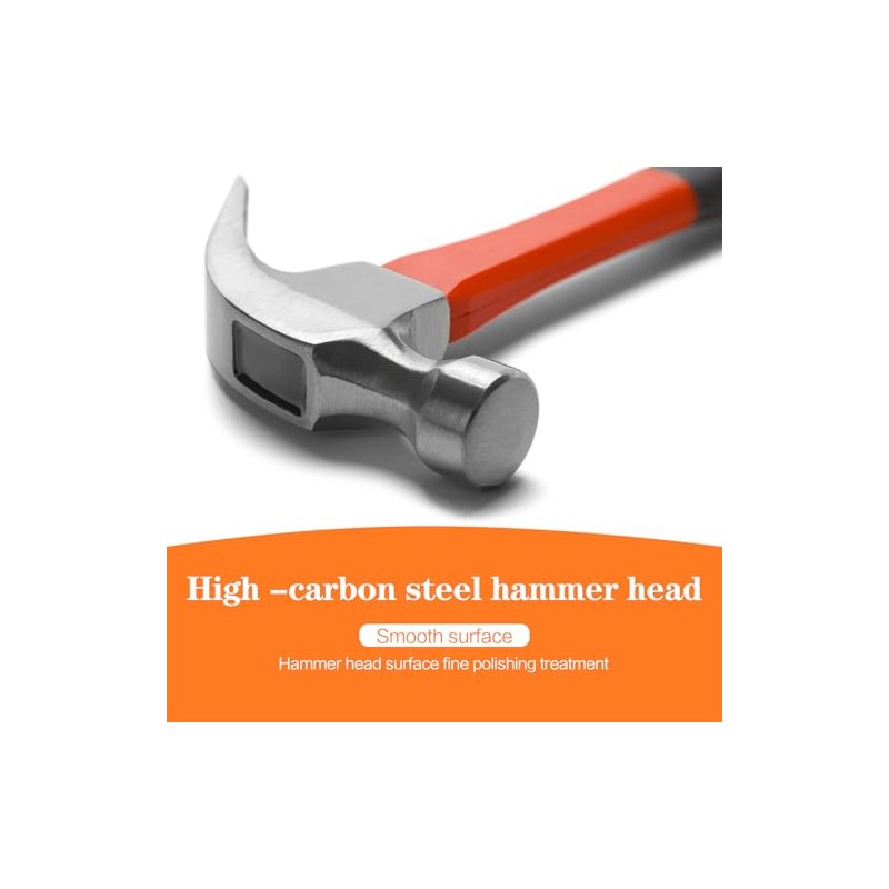 8/16/24oz Straight Rip Fiberglass General Purpose Claw Hammer, with Smooth