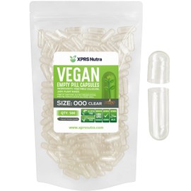 XPRS Nutra Vegan Size 000 Empty Capsules - 500 Count Clear Empty Vegan Vegetarian Empty Pill Capsules - DIY Vegetable Capsule Filling - Veggie Caps Pills