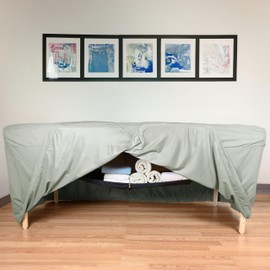 Microfiber Massage Table Skirt by Body Linen - Massage Table Bed Skirt to Fit Standard Size Massage Tables - Lightweight, Super Soft and Stain-Resisting - Mirage Gray