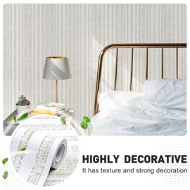 Modern Peel and Stick Wallpaper 17.3"x480" Boho Contact Paper Beige Striped Wall Paper Self-Adhesive Vinly Waterproof for Bedroom Bathroom Wall Covering Cabinets Decor