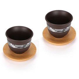 6Pcs Bamboo Teacup Coasters Round Saucer Shaped Drink Coaster Cup Tray Decoration Mini Dish for Tabletop Protection