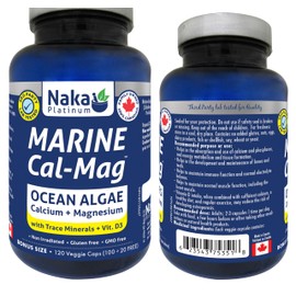NAKA Naka Platinum Marine Cal-Mag, Ocean Algae, Calcium,Magnesium, Trace Minerals, Vitamin D3, Made in Canada (120 caps (Pack of 1))