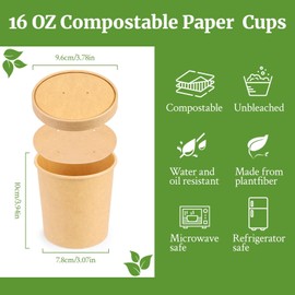 Giwrmu 16 Oz 50 Pack Paper Soup Cups with Lids, Compostable Soup Containers, Disposable Paper Containers with Lids for Microwave, Refrigerator, On-the-Go, Desserts, Ice Cream with PLA Lined