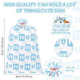Zonon 3 Pcs Extra Large Baby Shower Bags Jumbo Giant Oversized Footprint Gift Bag Plastic Gender Reveal Storage Wrapping Bag for Birthday Holiday Party Favors, 56" x 36"(Blue Footprint)