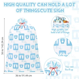 Zonon 3 Pcs Extra Large Baby Shower Bags Jumbo Giant Oversized Footprint Gift Bag Plastic Gender Reveal Storage Wrapping Bag for Birthday Holiday Party Favors, 56" x 36"(Blue Footprint)