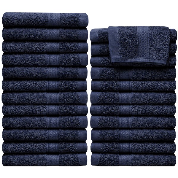 Pleasant Home Washcloths Set - 24 Pack (12” x 12”) – 570 GSM- 100% Ring Spun Cotton Wash Cloth - Super Soft and Highly Absorbent Face Towels (Navy)