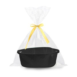 Empty Gift Basket, Braided Basket for Gifts with Gift Bags and Ribbons, Empty Gift Basket for Baby Shower, Birthday, Wedding, Easter, Thanksgiving, Christmas (Black)