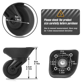 Zoofen Luggage Wheels Replacement 2 pcs Suitcase Replacement Wheels Wear-Resistant Luggage Wheels Carry On Spinner Wheels (ZA-73)