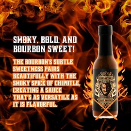 Hellfire Devil's Blend Bourbon Chipotle Hot Sauce, Bourbon Infused Chipotle Peppers, Smoked Habaneros, and Exotic Fruits and Spices, Gourmet, and Gluten Free, 5 oz.