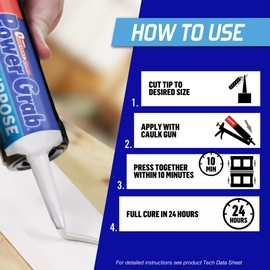Loctite Power Grab Express All Purpose Construction Adhesive, 9 fl oz Cartridge, 1 Pack - Versatile Construction Glue for Cement, Tile, Wall & More