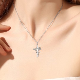 CRMAD Hummingbird Necklace Jewelry for Women Sterling Silver Cross Hummingbird Daisy Necklace Gifts
