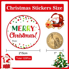 joycraft 120Pcs Merry Christmas Stickers,2Inch Christmas Gift Stickers, Christmas Name Labels, Red and Green Dot Holiday Gift Stickers, Winter Holiday Paper Labels for Xmas Party, Gift, DIY Crafts