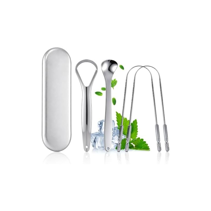 Rascador de lengua de acero inoxidable Carehabi con estuche -