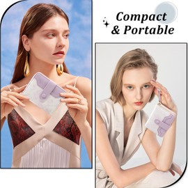 YAMEIZE Leather Purse Women's Small Purse Short Format Purse Cute Flower with Hand Strap Zip Purse Slim Card Holder Coin Compartment Wallet Girls, purple