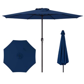 HAPPYGRILL 12 FT Patio Umbrella with Crank Handle, Outdoor Market Umbrella with 8 Sturdy Ribs, Vented Large Table Umbrella, Sun-Protective Canopy for Garden Backyard Deck Pool (Navy)