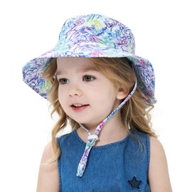 LO SHOKIM Baby Sun Hat 2 Pack Toddler UPF 50+ Summer Sun Protection Wide Brim Bucket Hat Baby Girl Beach Hat Boy Kids Adjustable Cap Summer (Purple + Purple Flower, S)