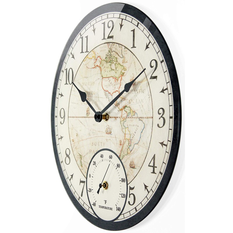 Infinity Instruments Orbis Indoor Outdoor Wall Clock and Thermometer, Traditional