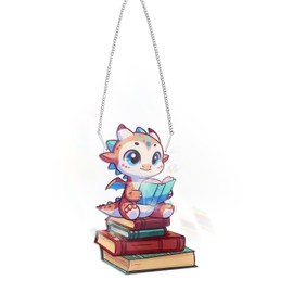 Book Dragon Window Hanging Ornament, Acrylic Book Dragon Light Catchers Dragon Decorations for Christmas Tree Home Window Decor Book Lovers Dragons Gifts
