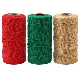 Resinta 3 Rolls 984 Feet Christmas Twine Thick Jute String Rope Cotton Baker Twine for DIY Craft Christmas Gift Wrapping (Green，Red，Natural)