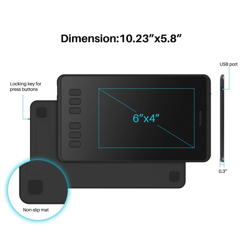 HUION Inspiroy H640P Drawing Tablet, 6x4 inch Digital Art with