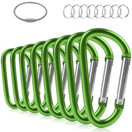 ZEINZE Carabiner Clip 3" Aluminum D-Ring Spring Loaded Gate Small Keychain Carabiners Clip Set for Outdoor Camping Mini Lock Hooks Spring Snap Link Key Chain Durable Improved Design 8 Pack (Green)