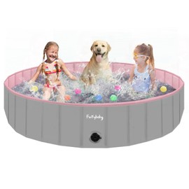 Furrybaby Dog Pool, Foldable Dog Pools for Large Dogs Portable Kiddie Pool Pet Doggie Wading Swimming (Pink 63'') Indoor and Outdoor