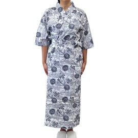 Hanasan Naturale Sleepwear, Double Layered Gauze, 100% Cotton, Front Opening, Waist Strap, Large Sizes, S, M, L, LO, Ladies' Patterns Available, white, navy, M