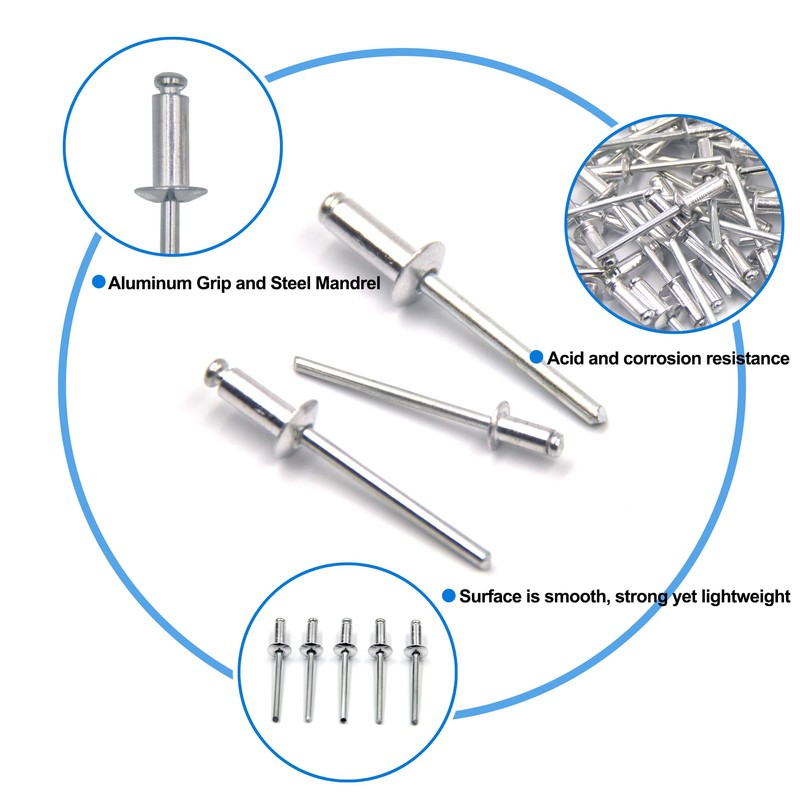 BESTYCHAO 100pcs 6.4mm x 12.7mm Large Aluminium Blind Rivet, Open