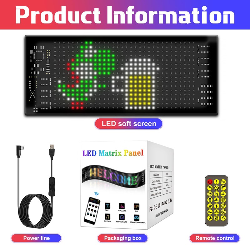 LED Sign for Car,Programmable LED Sign USB 5V Bluetooth Application