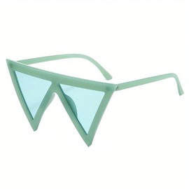 Women's triangle personality glasses, retro large frame sunglasses, women's outdoor sunglasses sun viso (green)
