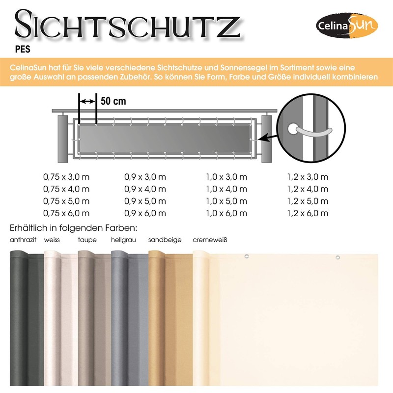 CelinaSun Privacy Screen, Balcony Fence Protector, Polyester (PEs), High-Density Polyethylene
