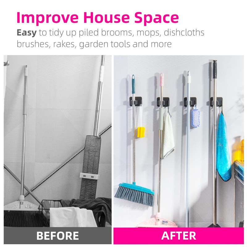 DOMAXCAI 8 Pack Broom Holder Wall Mount, Upgraded Broom Holder,