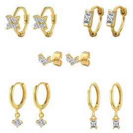 Degolso 5pairs Gold Hoop Earrings Set for Women – 14K Gold Plated Hypoallergenic Earrings Stacks Trendy Small Gold Studs Huggie Hoops Dangle Earrings Set for Sensitive Ears Tarnish Free Gold Jewelry