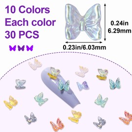 SmallCat Aurora Butterfly Nail Charm for Nail Art for Women for DIY Craft, Wedding -10 Colors