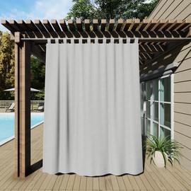 Clothink Outdoor Weatherproof Curtain with Velcro Fastener, Waterproof Privacy Screen and Sun Protection for Balcony / Patio / Porch / Pergola / Garden Gazebo, 132 x 215 cm, Grey / White
