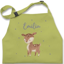 Geschenk mit Namen personalisiert by Shirtracer - Children's Apron for Boys and Girls - Cute Deer, 7 light green