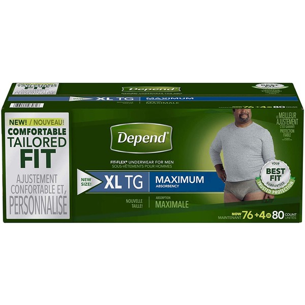 Depend Fit-Flex Extra Large Maximum Absorbency Underwear for Men, 80 Count