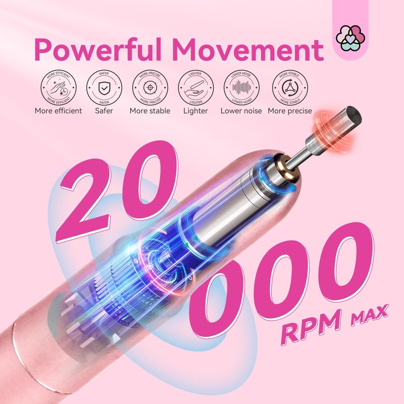 SAVILAND Electric Nail Drill: Rose Electric Nail File 20000RPM Efile