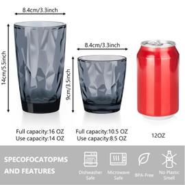 Topsky 10 oz Plastic Water Tumblers | Set of 4 Transparent Unbreakable Drinking Glasses Clear Acrylic Reusable Juice Wine Cups for Home Picnic Party, Dishwasher Safe, Stackable (Gray)