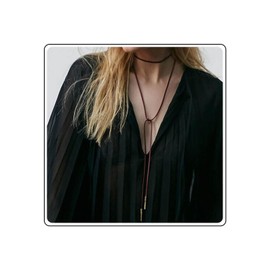 Aneneiceera Boho Long Brown Suede Necklace Lariat Lasso Velvet Wrap Necklace Brown Stacking Leather Gothic Necklace Gold Bar Sweater Chain Jewellery Gifts for Women and Girls, Metal